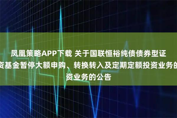 凤凰策略APP下载 关于国联恒裕纯债债券型证券投资基金暂停大额申购、转换转入及定期定额投资业务的公告