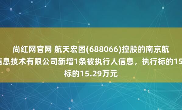 尚红网官网 航天宏图(688066)控股的南京航天宏图信息技术有限公司新增1条被执行人信息，执行标的15.29万元